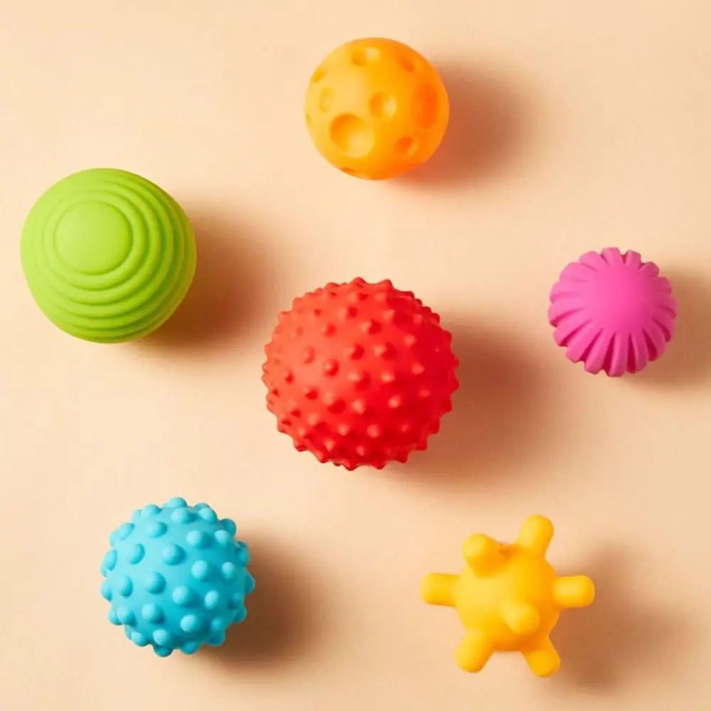 6-teiliges strukturiertes Multi-Ball-Set aus Kunststoff, Hände berühren, kaubare Baby-Sensorbälle, Aktivität, strukturiert, bunt