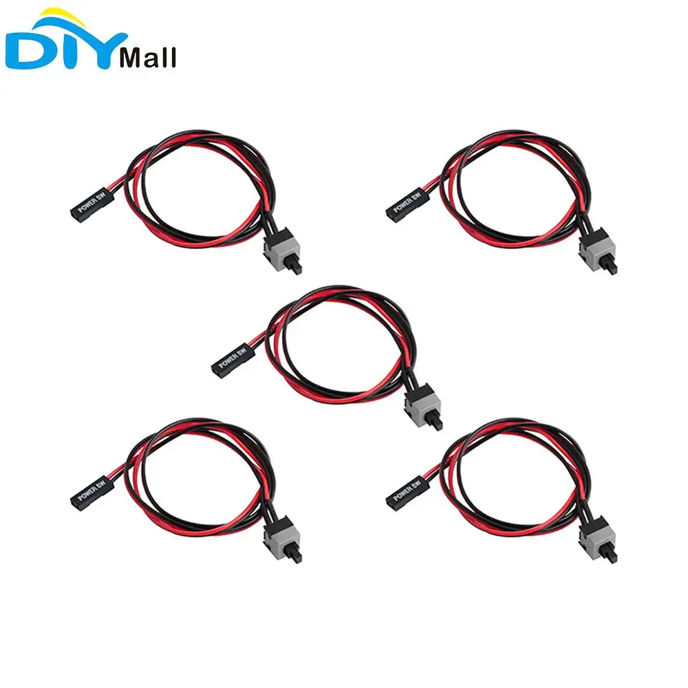 5PCS 2 Pin SW PC Power Cable on/Off Push Button ATX Computer Switch Wire 45cm