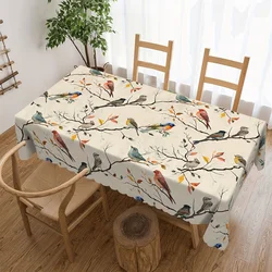 Spring Floral Bird Rectangle Waterproof Tablecloth Holiday Party Decor Farmhouse Kitchen Dining Tablecloth Home Table Decor