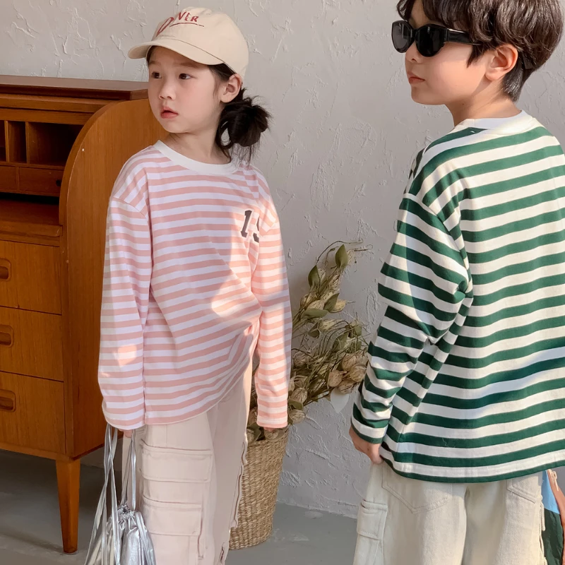 

Boy Girl Sweater 2024 Autumn New Korean Style Stripes Loose Versatile Round Neck Comfortable Cotton Simple Tide