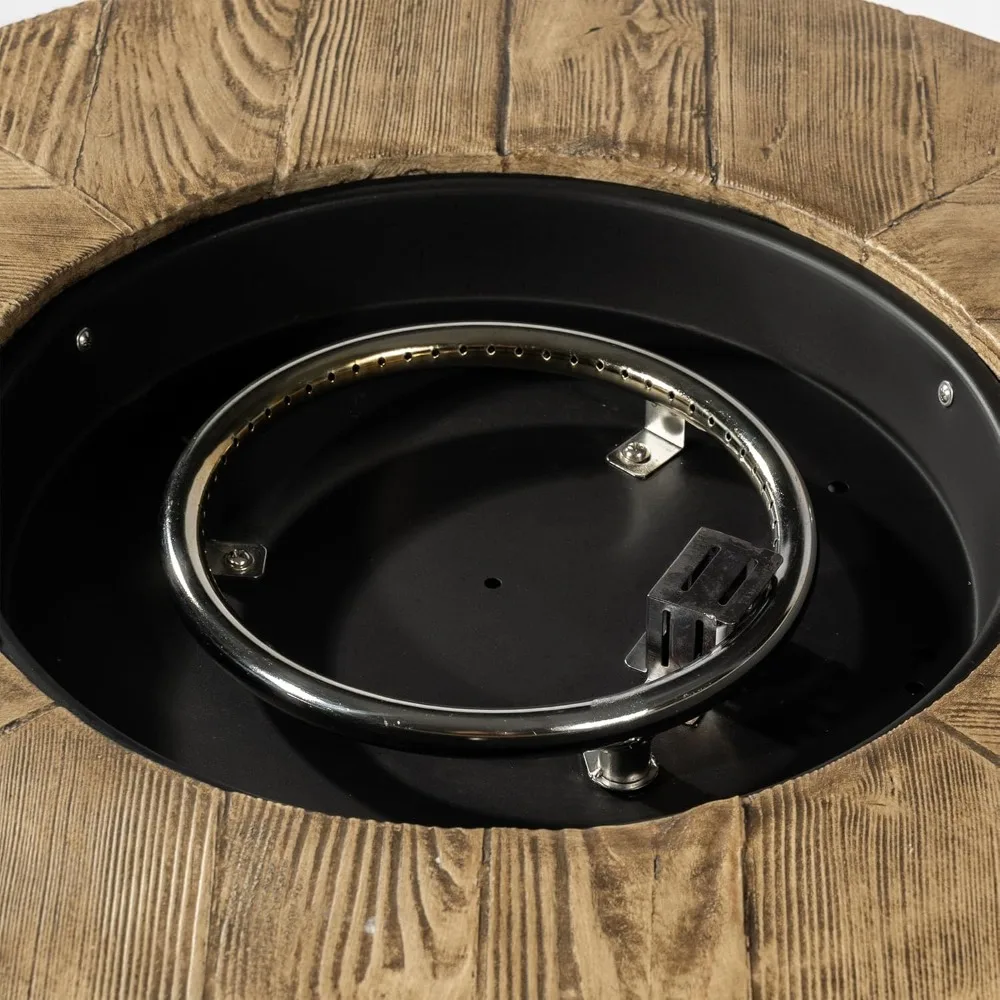 30'' Concrete Round Gas Fire Pit, 50,000 BTU Steel Outdoor Fire Tables, Fire Table with Lid, Add Warmth & Ambience to Gatherings