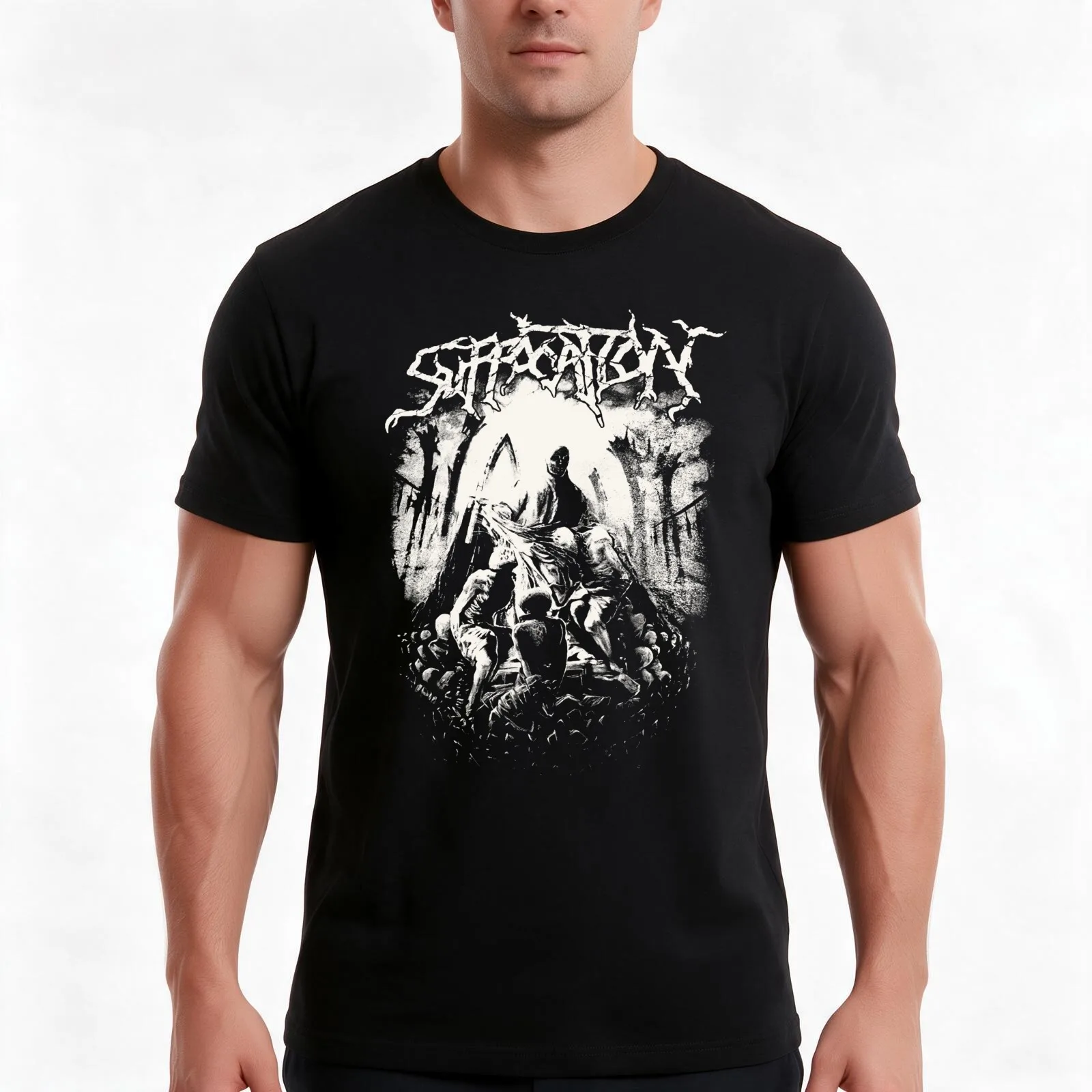 Suffocation T-Shirt, Summer Casual Cotton Tee, Oversized Streetwear Tops, Vintage Graphic Print, Loose Fit Short Sleeve