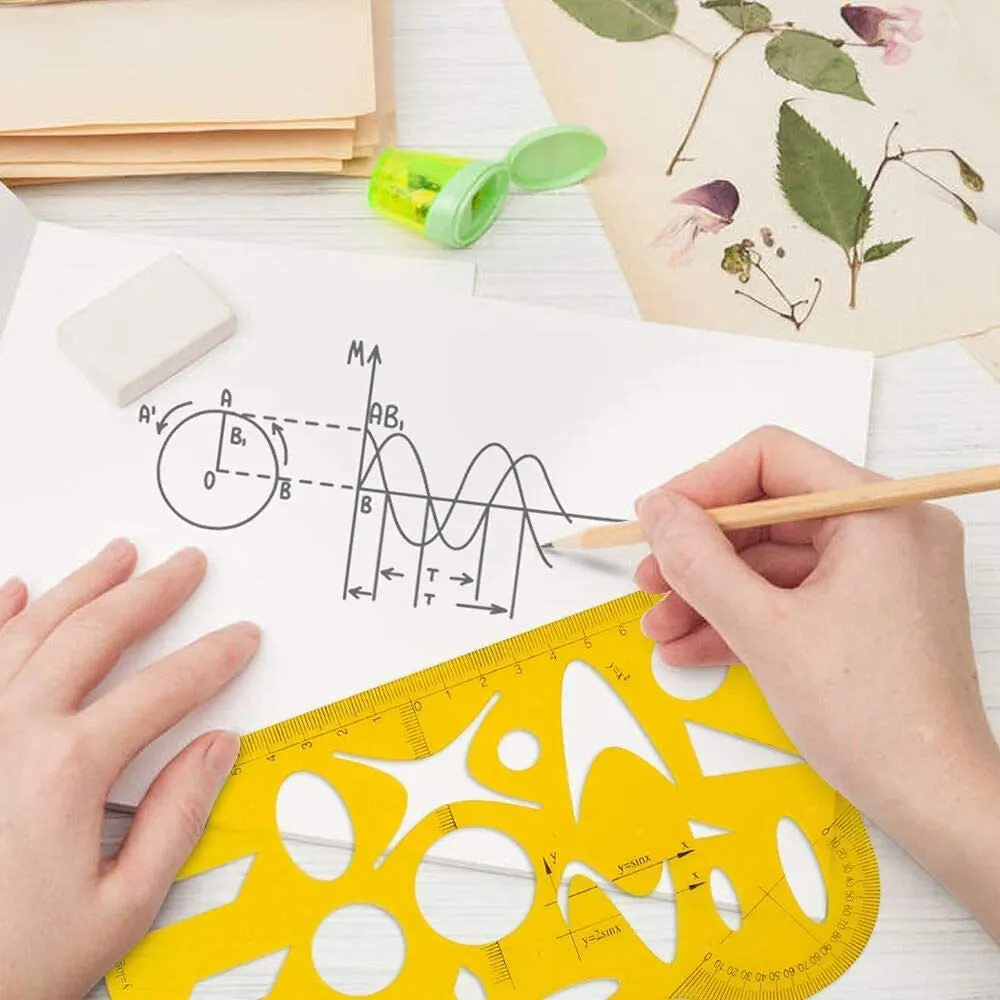 9 عبوات من الإستنسل المعماري، استنسل رسم فني، مجموعة مسطرة ومنحنى فرنسي، استنسل رسم مكتبي للطلاب