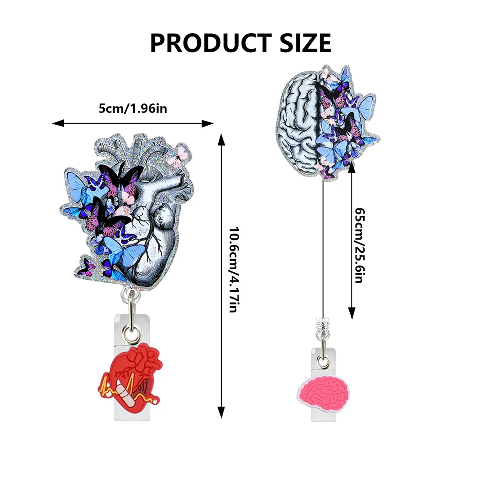 Creative Butterfly Style Heart Lung Brain Rotate Badge Reel Nurse Workers Enfermera ID Holder Retractable Card Holder Accessory