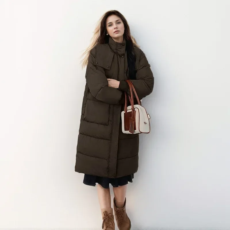Frauen Lange Baumwolle Jacke Weibliche Einfarbig Hohe Kragen Warme Parkas Mäntel frauen Verdicken Warme Gepolsterte Jacke Oberbekleidung 2025