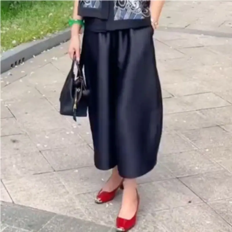Spring Autumn Large Size Women's Fashion Wide Leg Pants Loose  Bud Casual Meat Cover Mom Pants 8-point Big Leg Pants