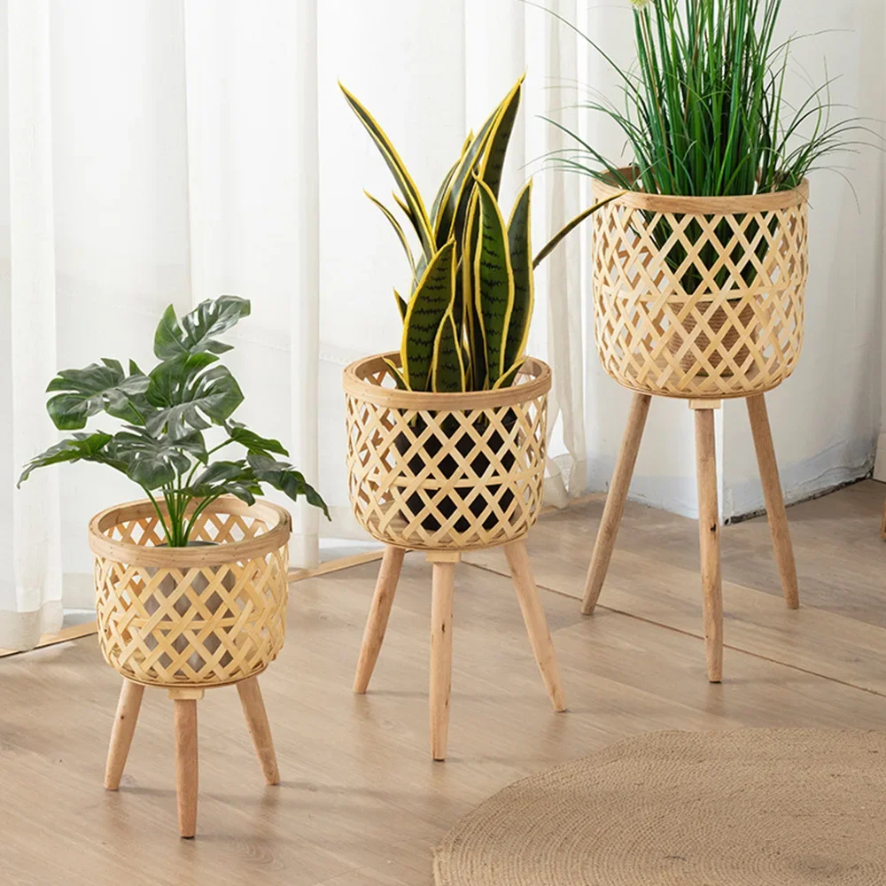 Willow Woven Plant Rack Flower Frame Pot Straw Pot Hand Arrangement Willow Plant Stands Holder Indoor Stool Pot Trays