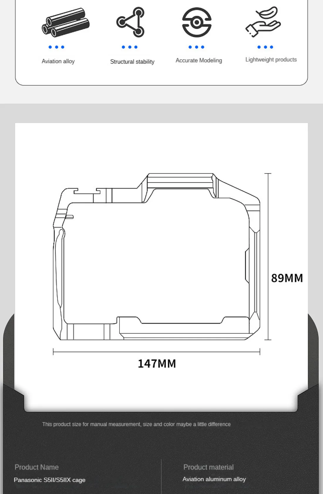 Camera Cage for Panasonic S5 II, S5 IIX, Aluminum Cage with Multiple 1/4\'\' 3/8\'\' Holes Cold Shoe Mount and Arri Locating Holes