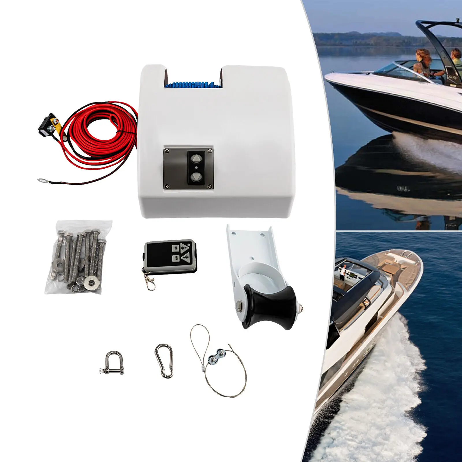 12V Boat Anchor Winch with Remote Control Waterproof Electric Anchor System for 25lbs Anchors Fast Rope Lowering & Retraction