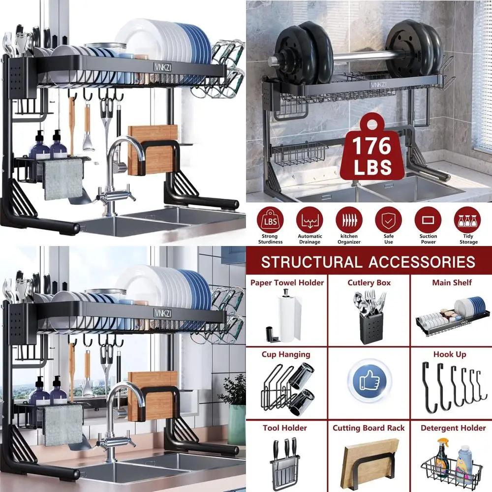 

Adjustable 2-Tier Stainless Steel Sink Dish Drying Rack, Expandable Kitchen Organizer, Space-Saving Countertop Storage for Dishe