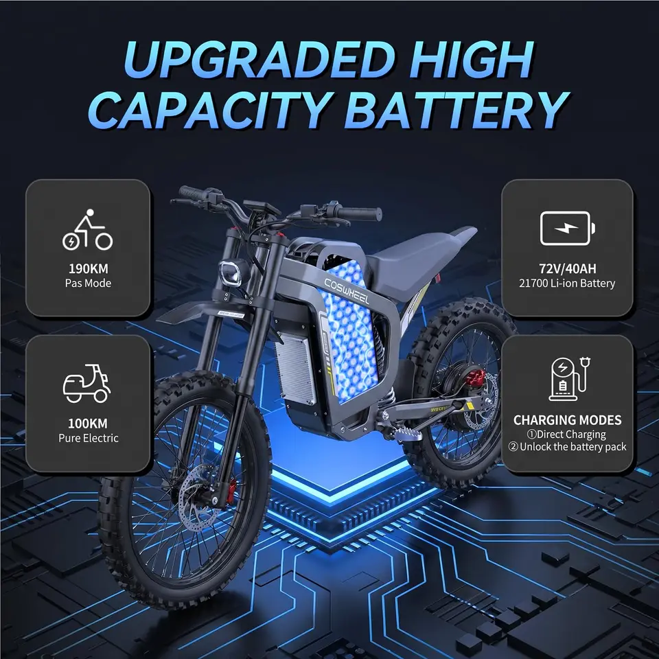 R19 Electric Bike Motorcycles 72V 40AH Lithium Battery Adult Mountain Ebike 9000W Mountain Electric Men's Moped Road E Trucks image 3
