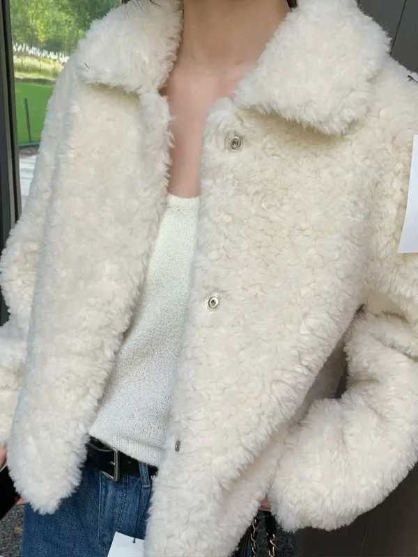 

Куртка из меха и кожи в корейском стиле с воротником-стойкой и одной пуговицей, модная женская экологичная куртка на осень-зиму, новинка