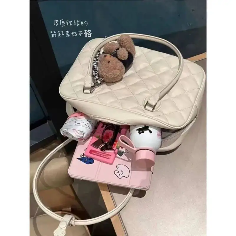 Bloom Dia Grid White Shoulder Wallet Women 2025 Large Capacity Bowling Tote Bag Ladies Haruku Aesthetic Handbag Y2k