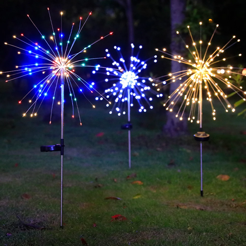 Feux d\'artifice solaires à LED, nickel é, extérieur, étanche, pelouse, chemin de fer, lumières de jardin, fête de cour, Noël, décoration de mariage