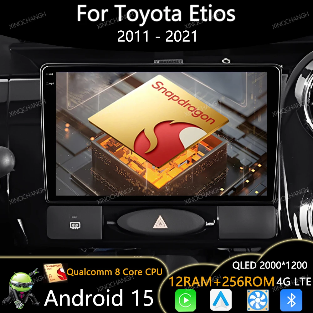 Android 15 Radio del coche para Toyota Etios 2011 - 2021 BT Qualcomm Carplay Auto 4G WIFI reproductor de vídeo Multimedia GPS 2DIN QLED BT GPS