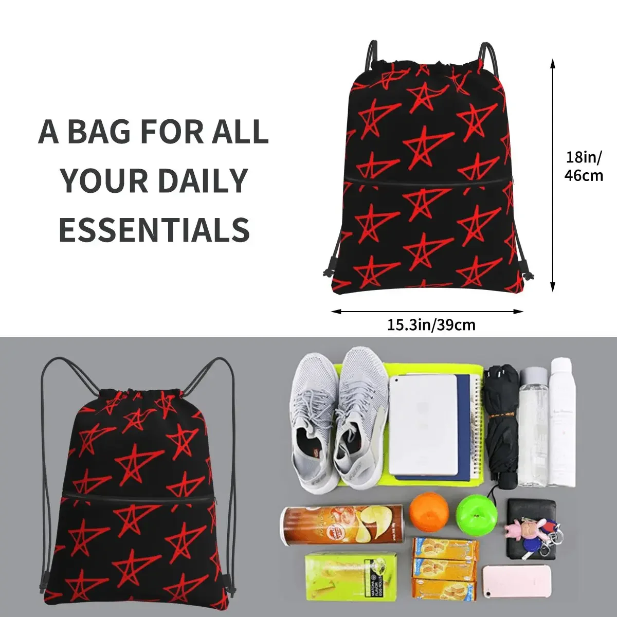 Mochilas portáteis com cordão para homens e mulheres, Drawstring Bundle, sacos de armazenamento de bolso, sacos multifuncionais, Avril Loux Star, viagens