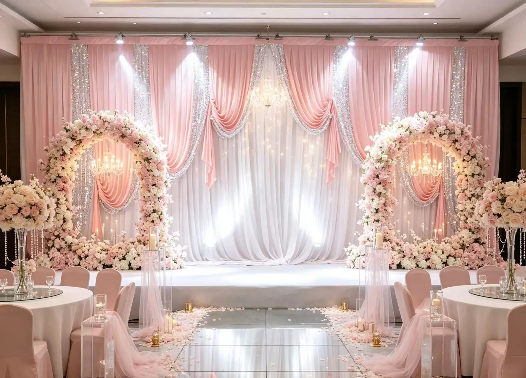 3X6M White Wedding Backdrop Curtain with Swag Glitter Sequin Background Drapery Romantic Stage Curtain Church Panel Drapes Decor