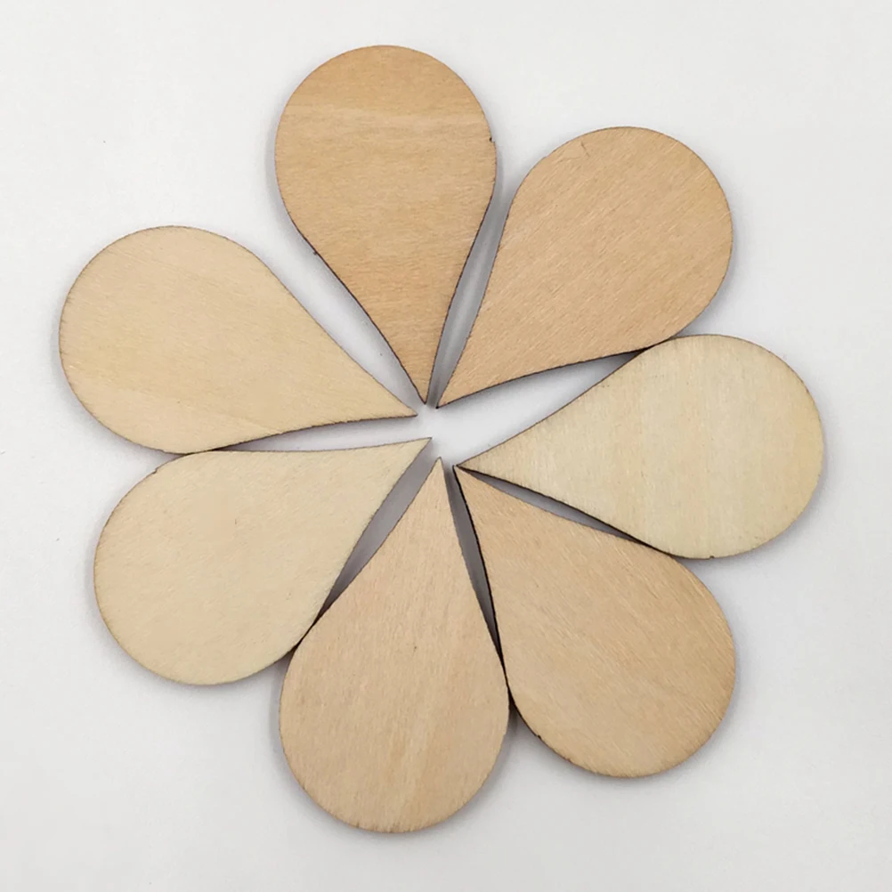 

100 pcs Wood Chips Water Drop Shape Home Decor Accessories DIY Crafts Ornaments Wooden Slices Environmental Smooth Surface