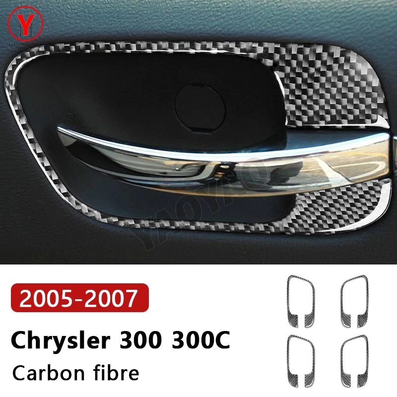 Carbon Fiber Door Pulls Trim Sticker For Chrysler 300 300C 2005 2006 2007 Car Interior Accessories