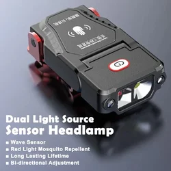 LED Strong Light Cap Clip Lamp, Farol Sensor, USB Recarregável, Farol Impermeável, Camping, Caminhadas, Pesca, Trabalho de Emergência