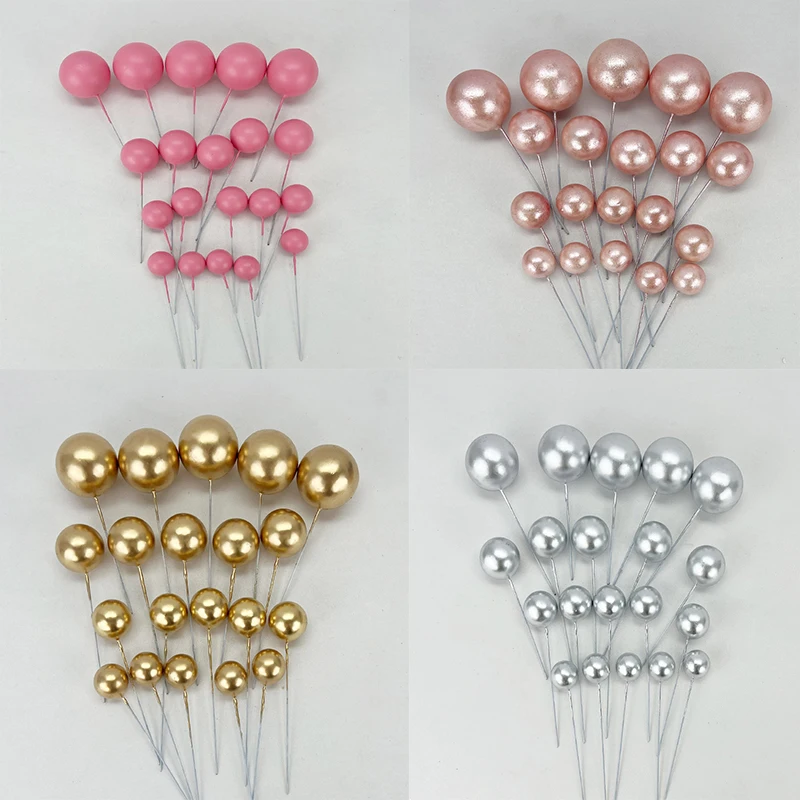 

20pcs/set Cake Topper Balls Gold Sliver 2-4cm Size Birthday Party Cake Decor Graduation Baby Shower Wedding Party Cake Supplies