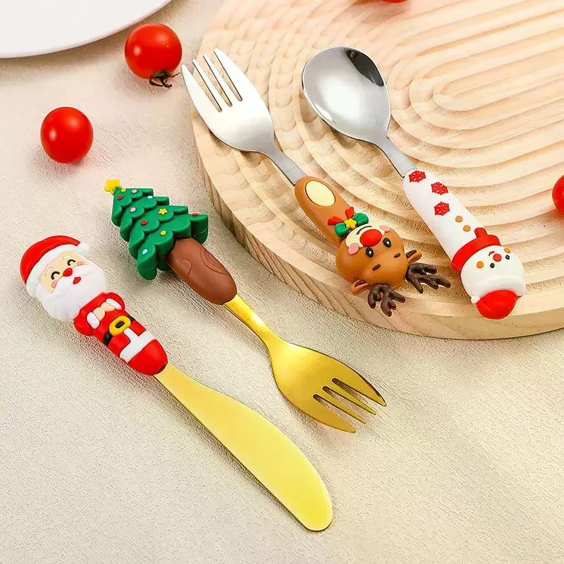 4pcs Christmas Fork And Spoon Set Cutlery Stainless Steel Creative Tableware Coffee Tea Dessert Forks And Spoons Gift Set