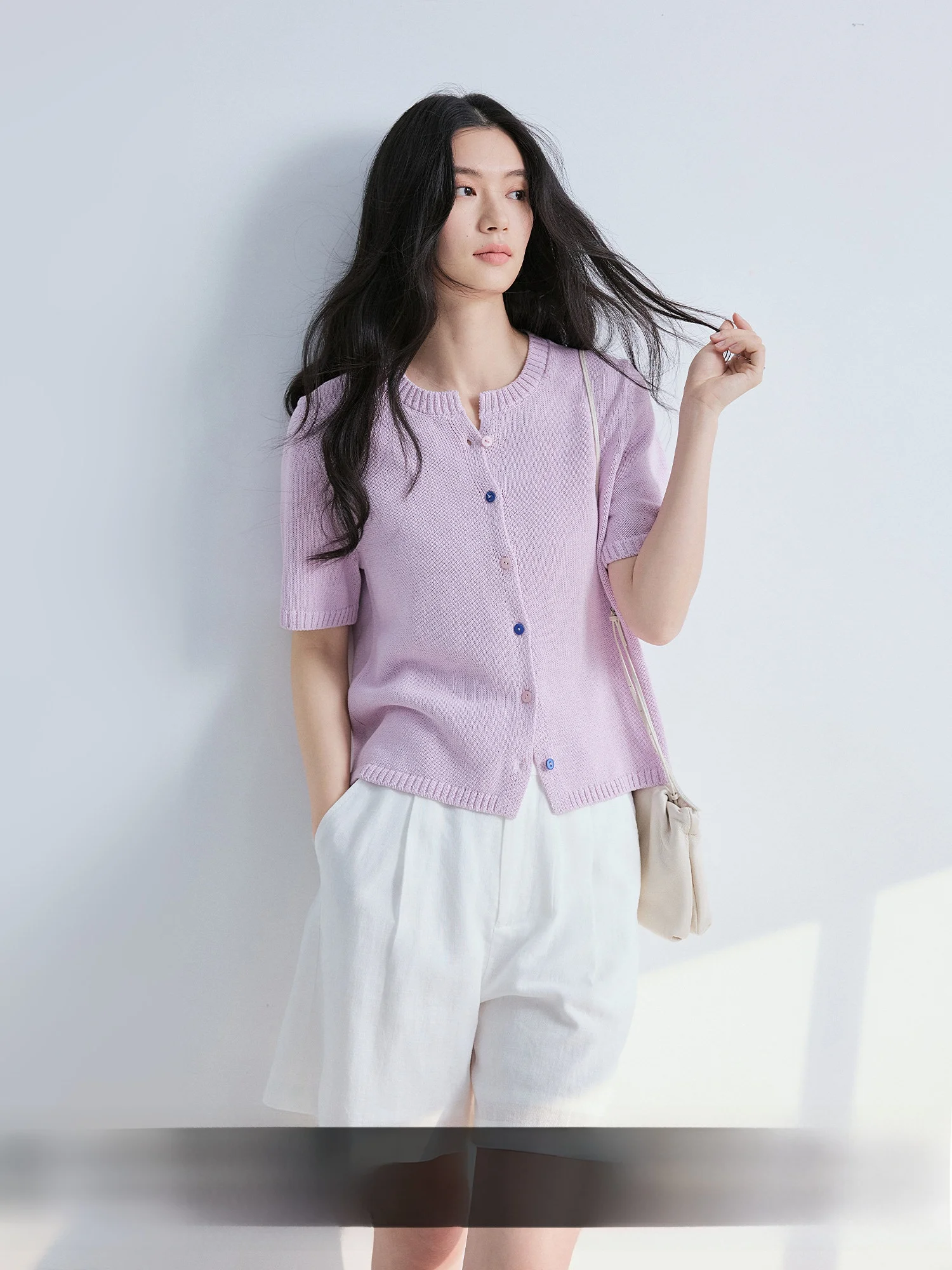 

Spring New Style Women's Knitted Short Sleeve Open Cardigan Slimming Lightweight V-Neck round Shoulder Casual Fashion Top