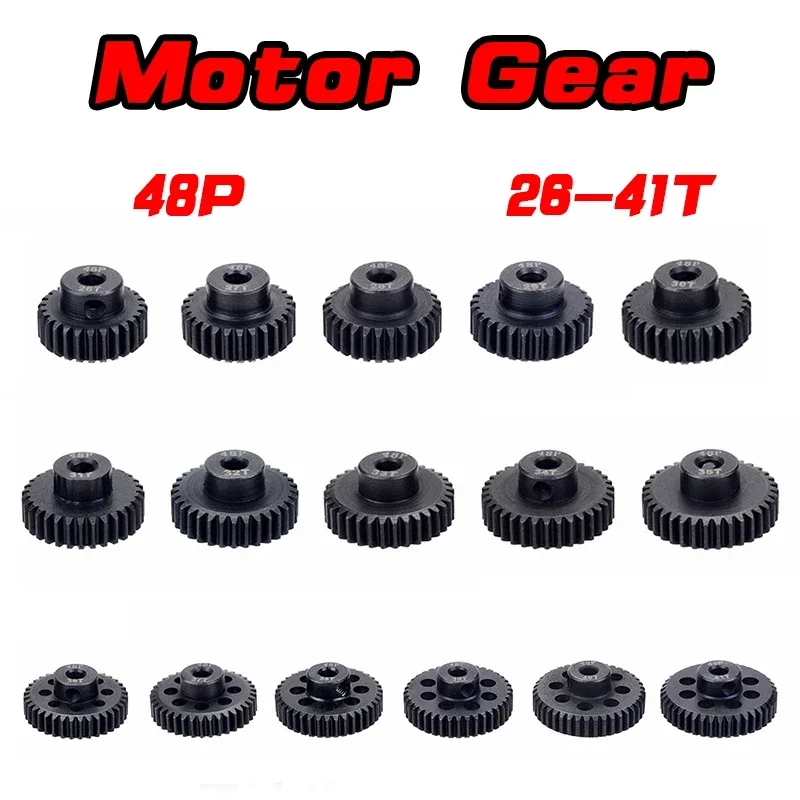 48DP 3.175mm 26T 27T 28T 29T 30T 32t 33T 34T 35T 36T 38T 40T Black Steel Metal Pinion Motor Gear 1/10 RC Model Car Motor Parts