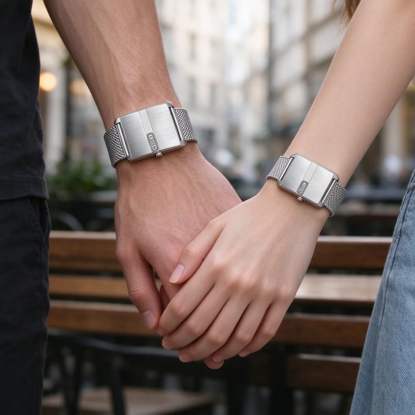 New Couple Watches Men and Women Fashion Mesh Strap Simple Square Lovers Watch Waterproof Quartz Wristwatches Drop Shipping