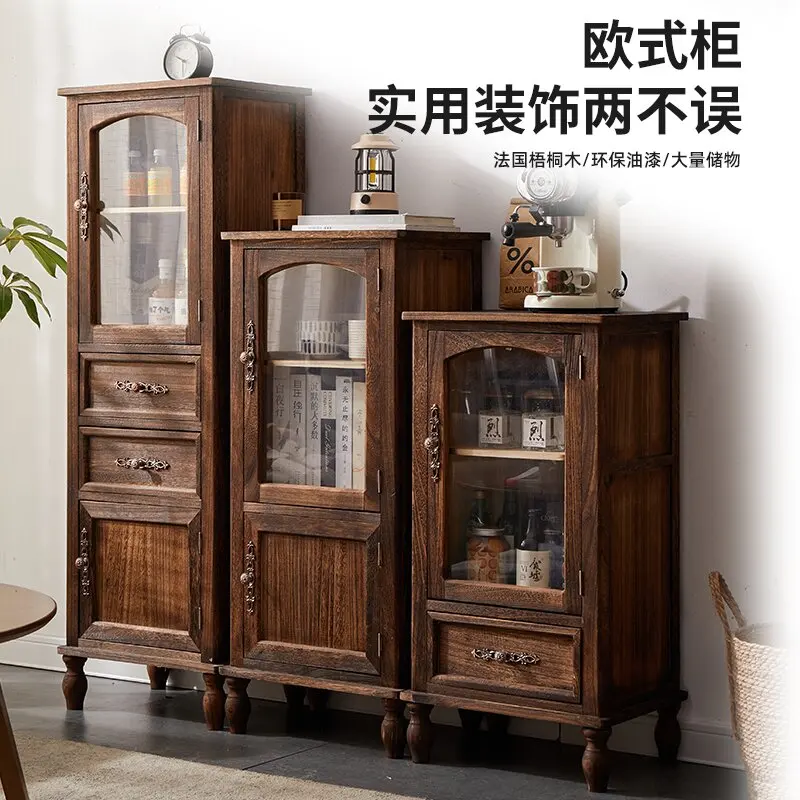 Solid wood wine cabinet with door against the wall, living room storage cabinet, American simple multi-functional cabinet