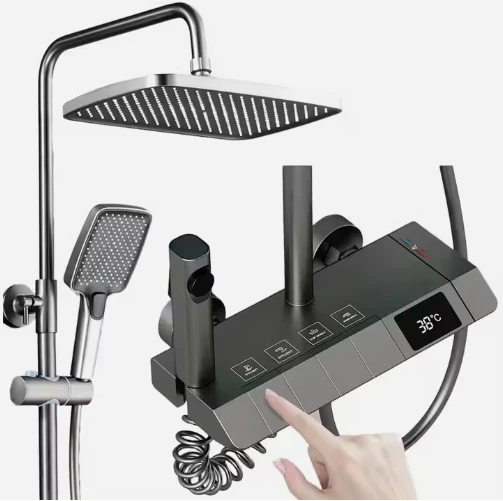 Juego de grifería de ducha de baño de Piano, pistola montada en la pared, sistema de ducha de baño de Piano gris, grifo mezclador de bañera de latón macizo, cabezal de ducha de lluvia