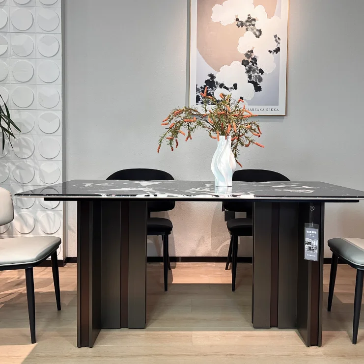 #High-End European French Noble Dining Table Set Stainless Steel & Marble Modern Extendable Design For Luxury Apartment Clubs