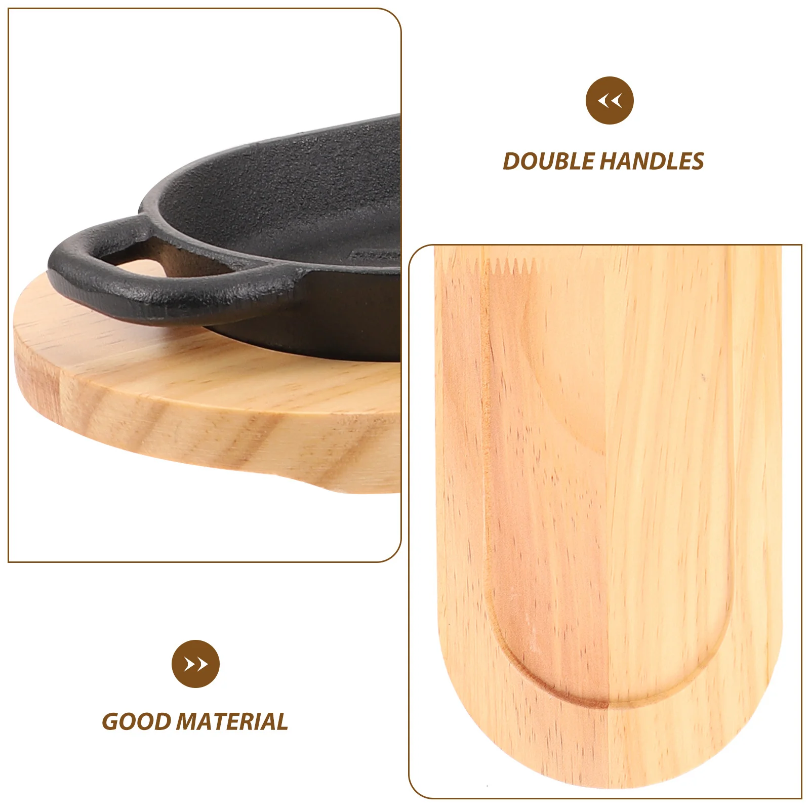 

Чугунная сковорода для стейка, гриль с двойным ухом и деревянной основой, толстая сковорода с антипригарным покрытием для домашнего ресторана, кухни