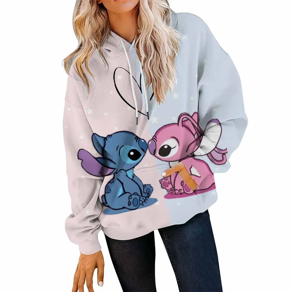 Sweat-shirt à capuche pour femme, Streetwear décontracté, imprimé Disney Stitch, manches longues, Harajuku, chemise à capuche, automne et hiver, Y2K