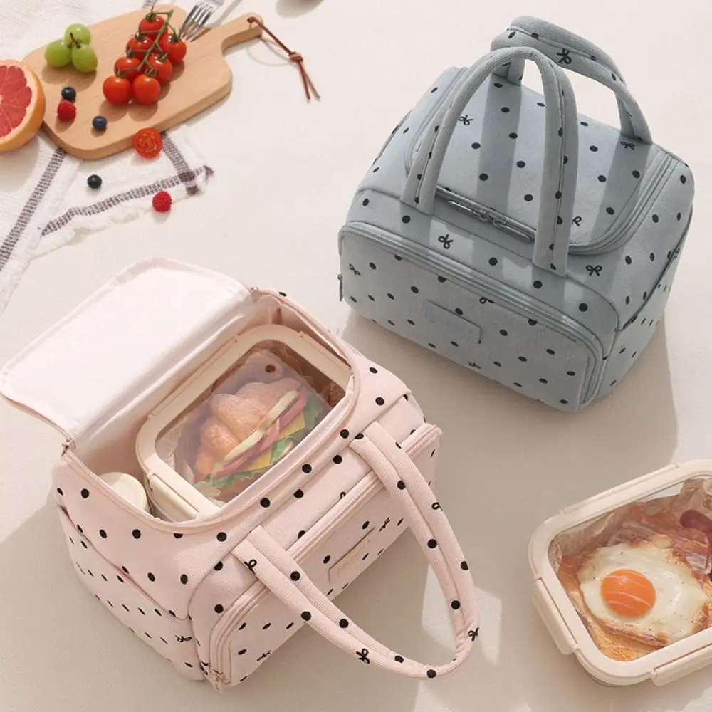 New Portable Insulated Lunch Bag Polyester Large Capacity Lunch Pack Handheld Style Double Handles Meal Bag School Meals