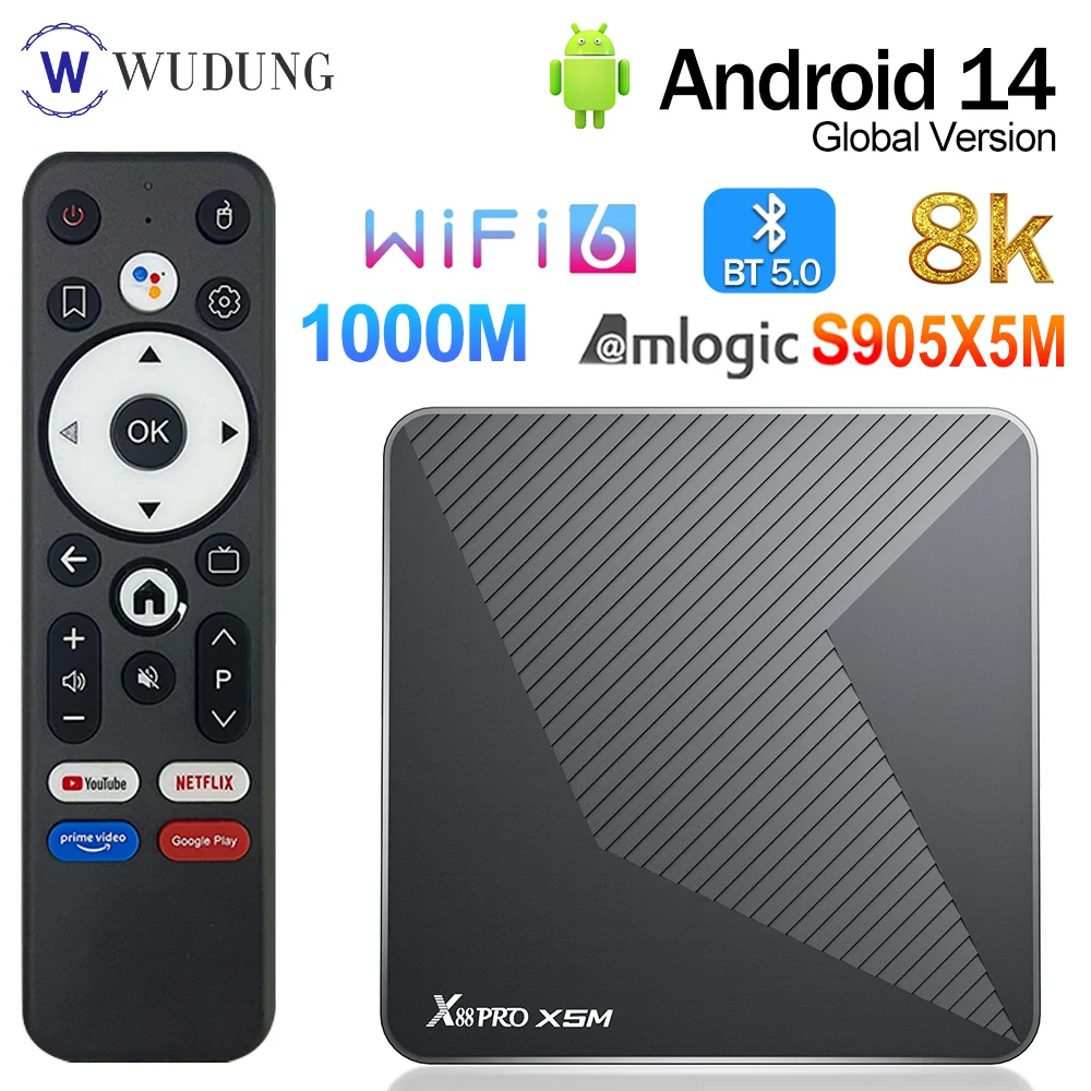 الأصلي X88PRO X5M صندوق التلفزيون الذكي أندرويد 14 رباعية النواة Amlogic S905X5M صندوق التلفزيون HDR 8K المزدوج واي فاي 2G 64G BT5.0 1000M Lan Set Top Box