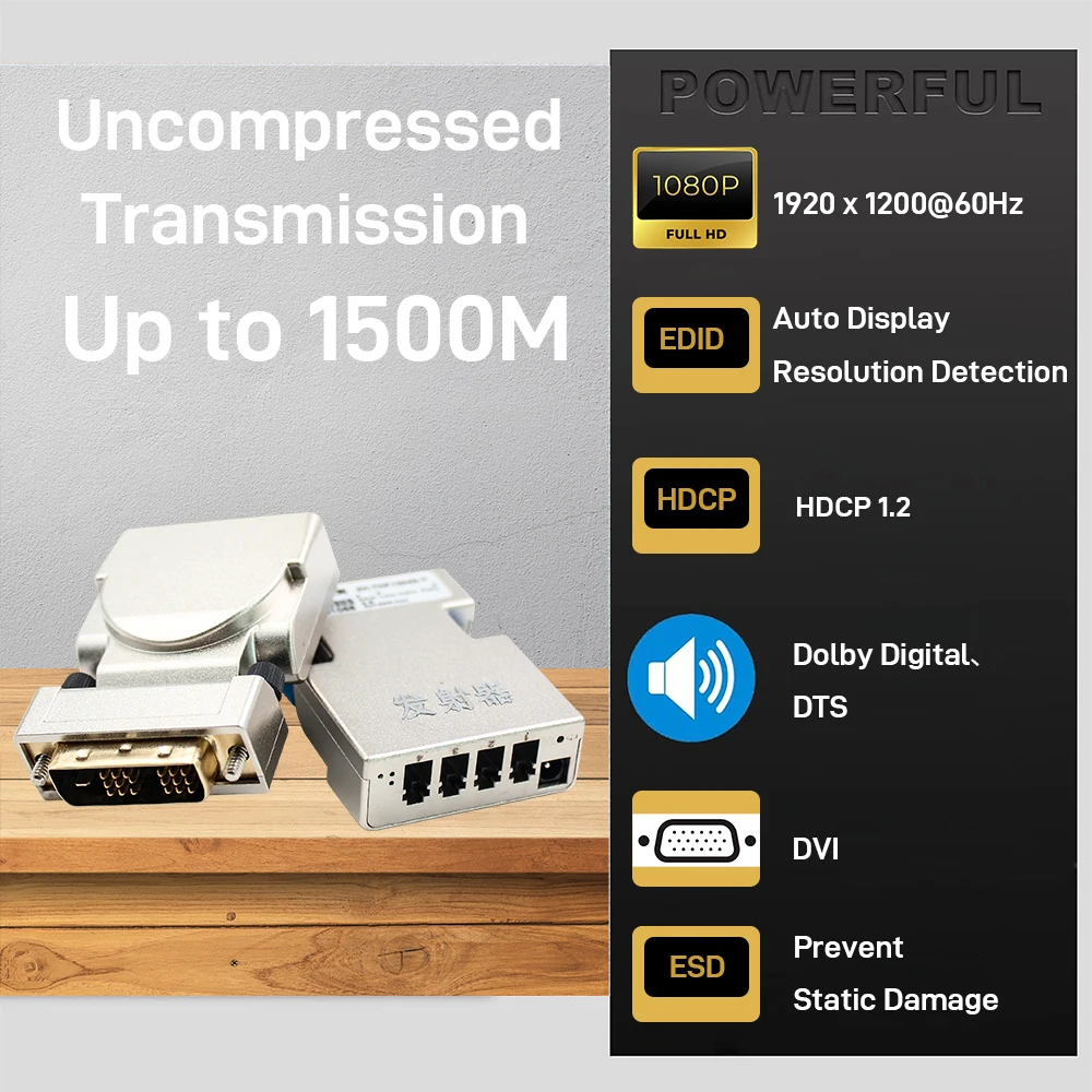 Mini DVI-D Fiber Extender 2K@60Hz 1920x1200 Video Optical Transceiver EDID SM/MM Support Up to 1500M Transmission 5