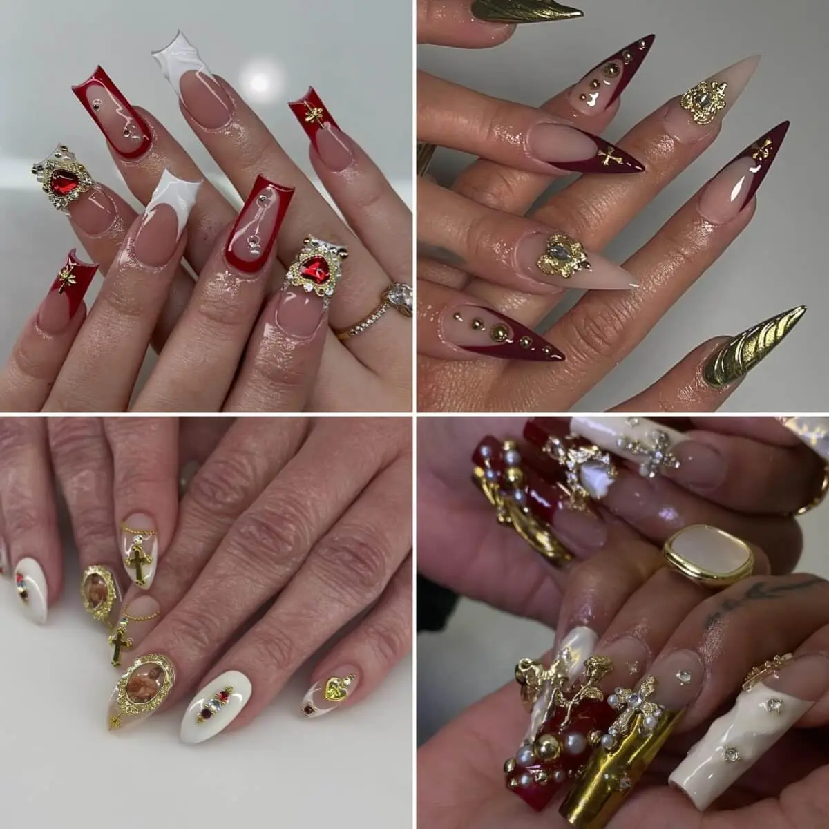 Zestaw złotych ozdób do paznokci 72 szt. ze złotym krzyżem, sercami, różą i Matką Boską - chromowane ozdoby do paznokci 3D Y2K