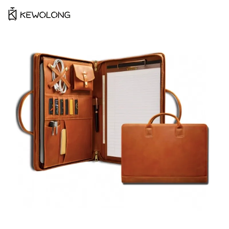 حقيبة كمبيوتر محمول جلدية عتيقة مقاس 15.6 بوصة مع حجرة مجلد الملفات، حقيبة حمل عمل متعددة الوظائف للأعمال