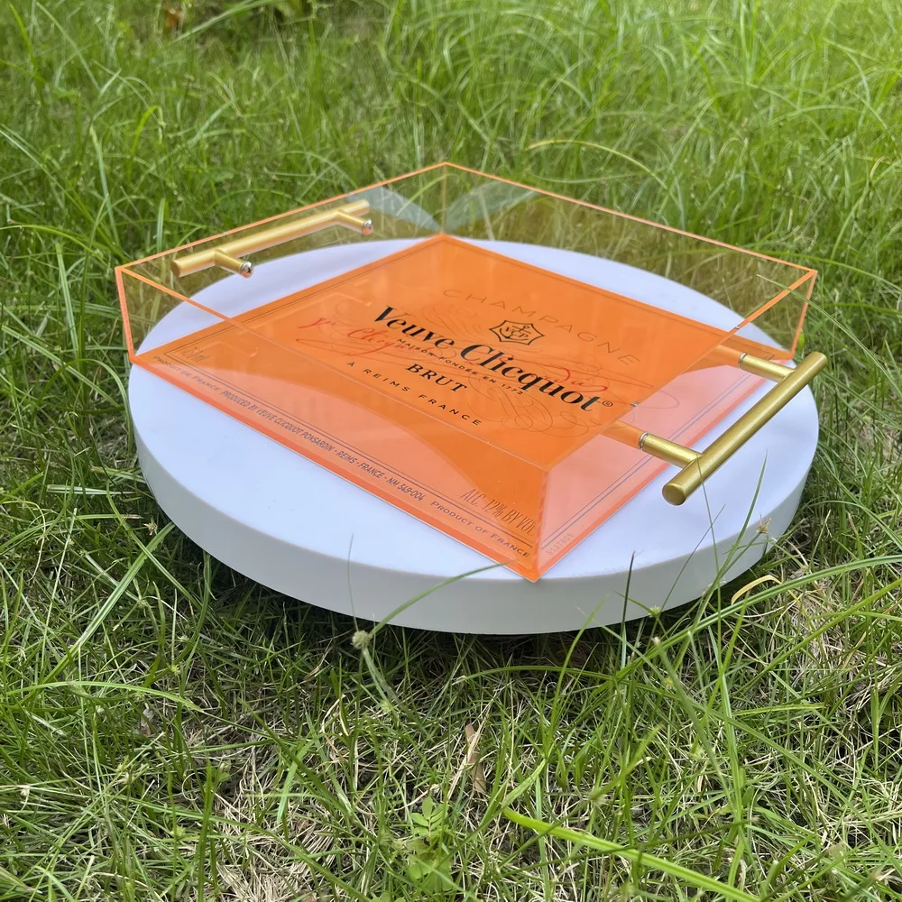 Orange Veuve Pink acrylic Square serving tray 25x25cm