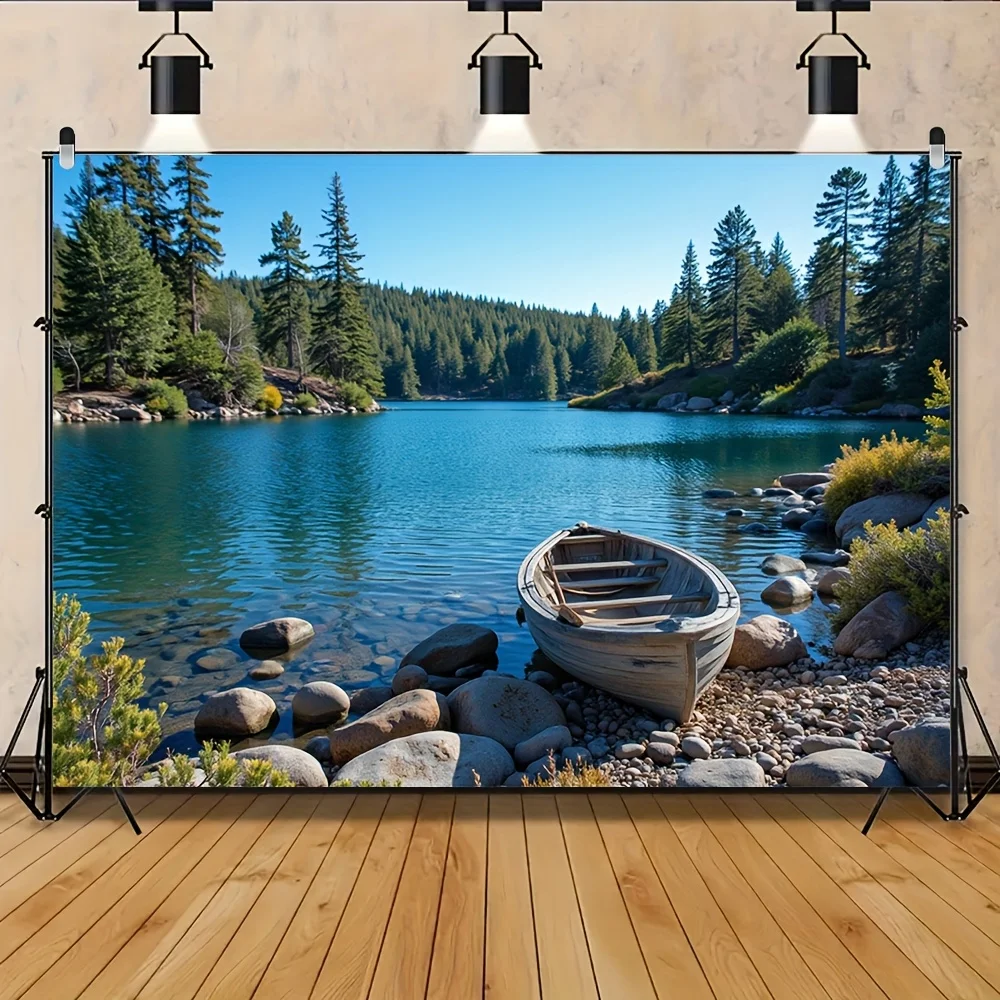 1 Piece Polyester Forest Lake Canoe Tapestry - Tranquil Outdoor Scene Wall Hanging for Living Room, Bedroom or Party Decor