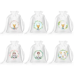 5pcs Chalice white Satin drawstring bag boy girl 1st First Holy Communion party table decoration welcome thank you Keepsake gift