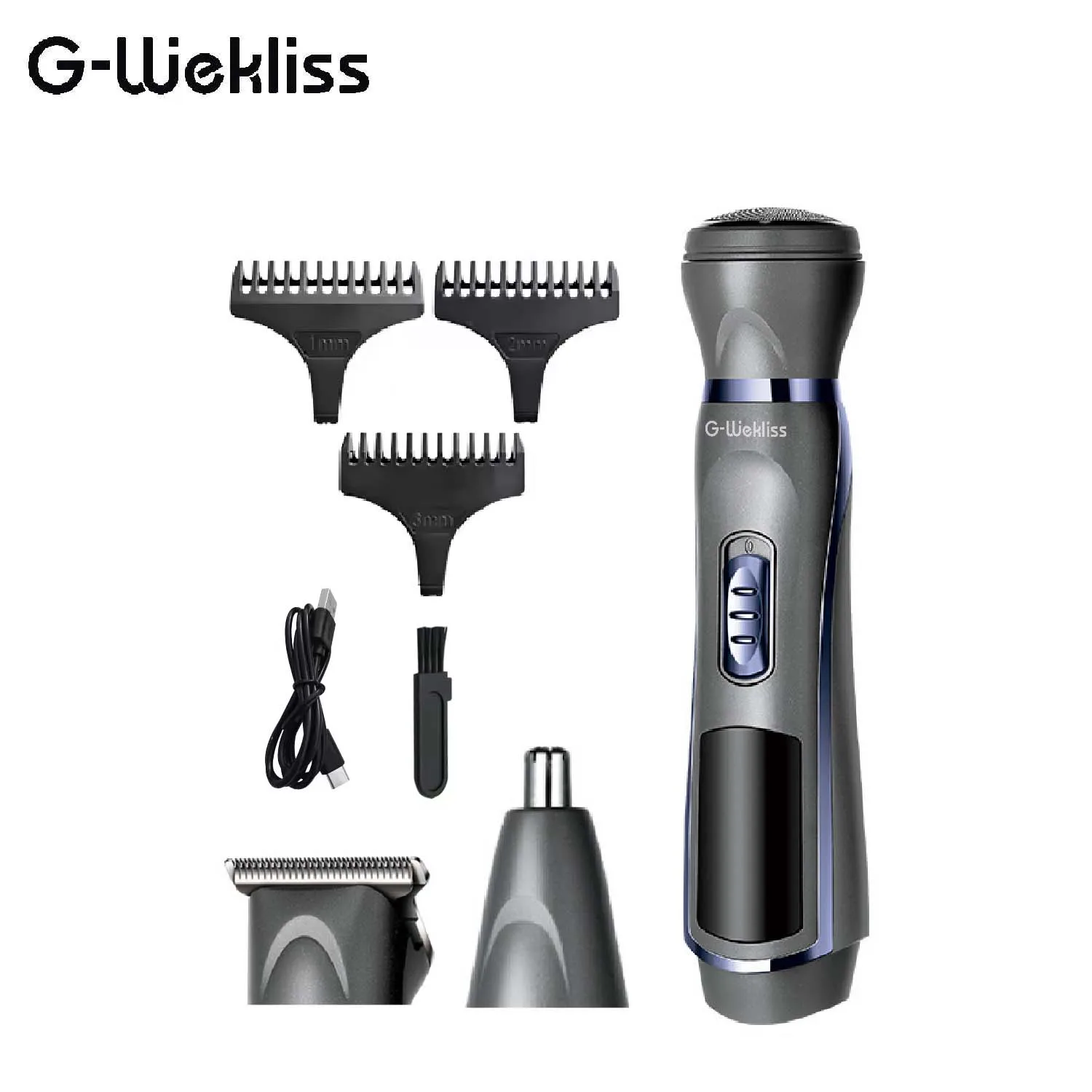 G-Wekliss USB Rechargeable Facial Body Grooming Kit Electric 3 IN 1 Men Beard Shaver Nose Trimmer Clipper