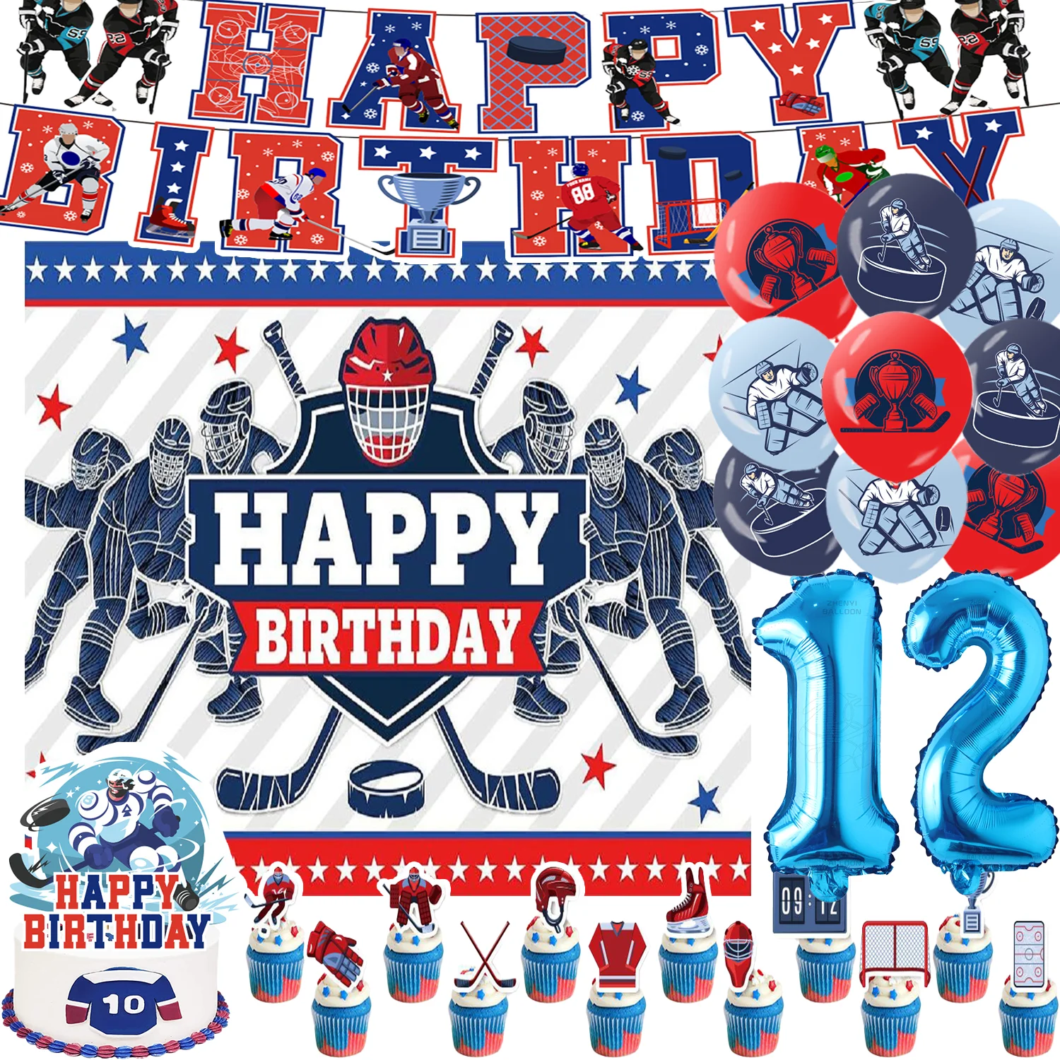 

Ice Hockey Theme Birthday Party Supplies Sports Hockey Balloon Backgrounds Cupcake Topper Banner Kids Baby Shower Decor Props