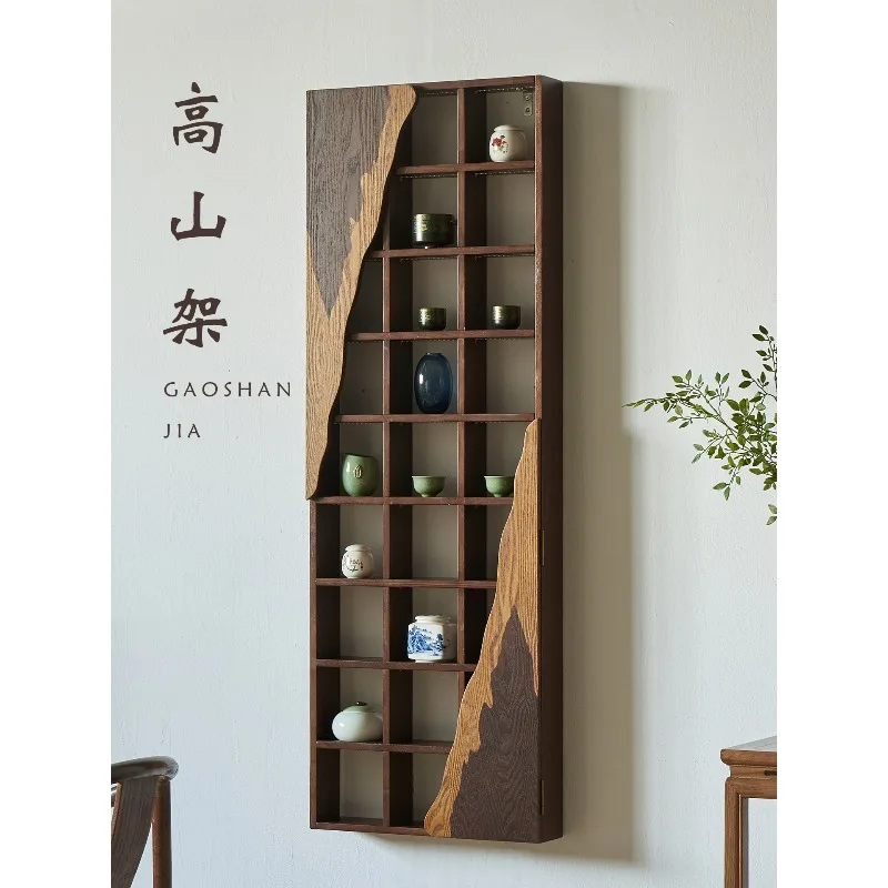 Wabi Silent Wind Wall-mounted Bogu Rack Solid Wood Teacup Rack Retro Tea Set Duobao Pavilion Antique Display Rack