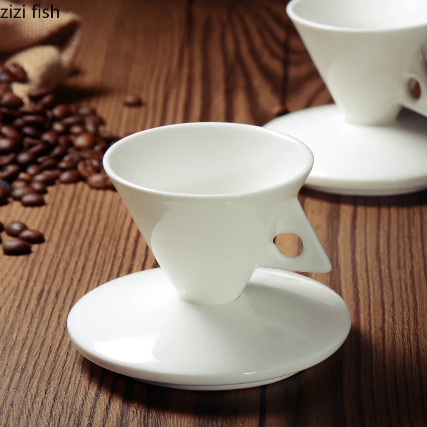 Pure White Ceramic Conical Coffee Cup Dish Set Espresso Shaped Bone China Coffe Cup  Mug  Tazas De Ceramica Creativas