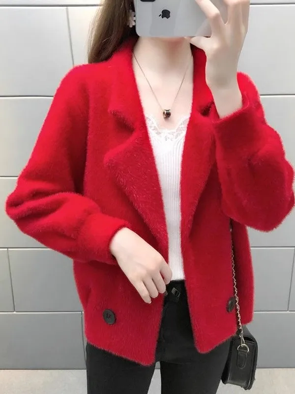 

Женская свободная трикотажная норка Jaet Spring Commute Sle V-Ne Long Sve Regular Thin Pure Color