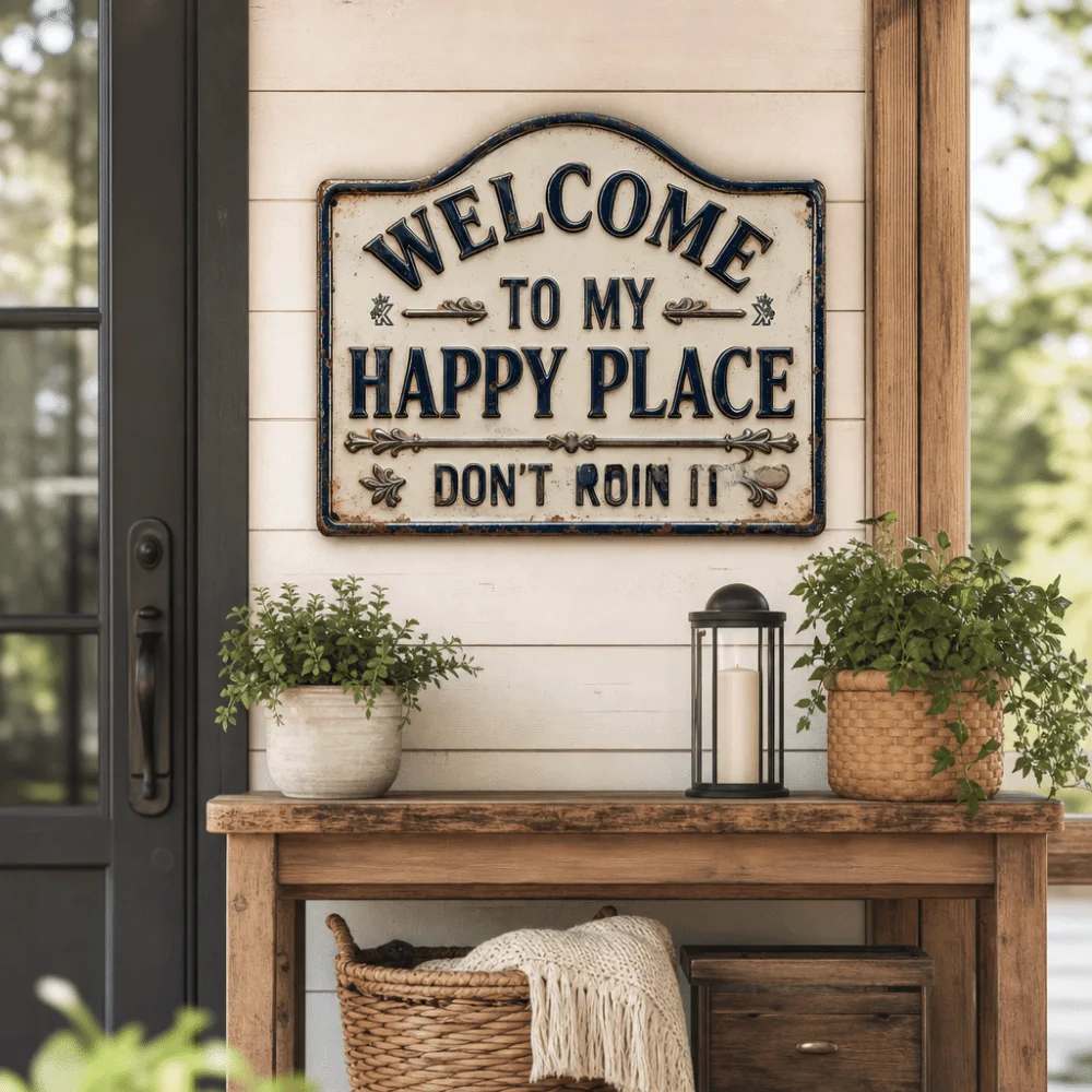 Gift 2D Flat Rustic Welcome Sign Wooden Vintage Front Door Sign Decorative Plate Printing Retro Wall Art Sign Front Door