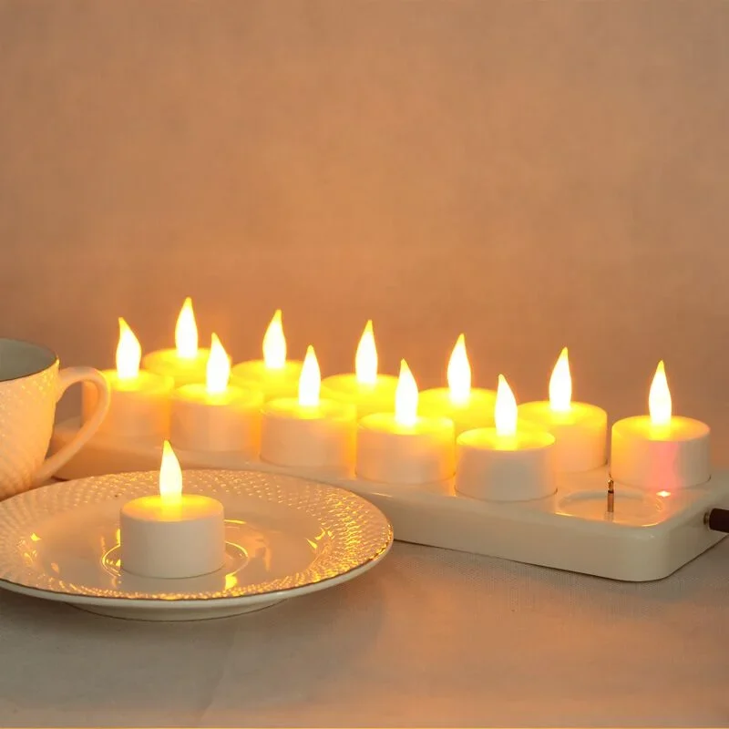 6/12Pack Rechargeable LED Tealight Candles with Charging Base Flickering Flameless Tea Lights for Wedding Party Home Decor