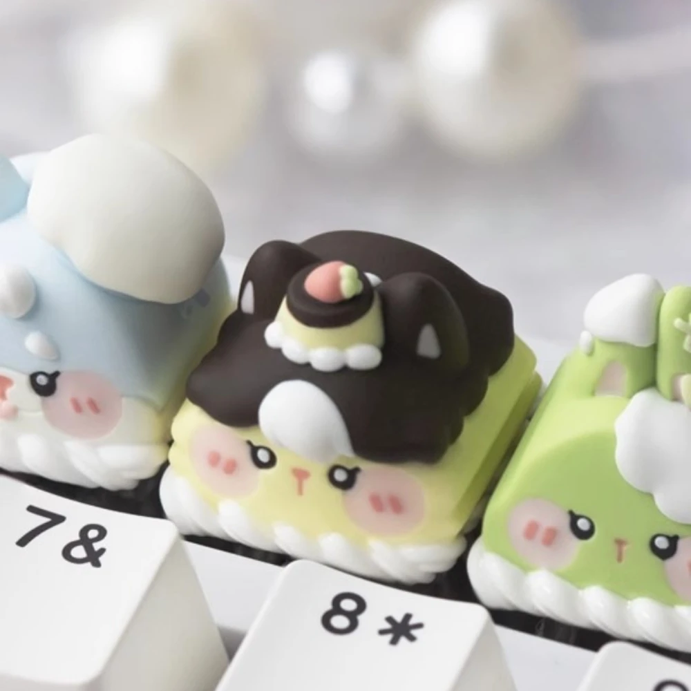 Dessert Animal Artisan Keycap Anime Cute Keyboard Cap Original Cartoon Custom Resin KeyCap for Mechanical Keyboard Accessories